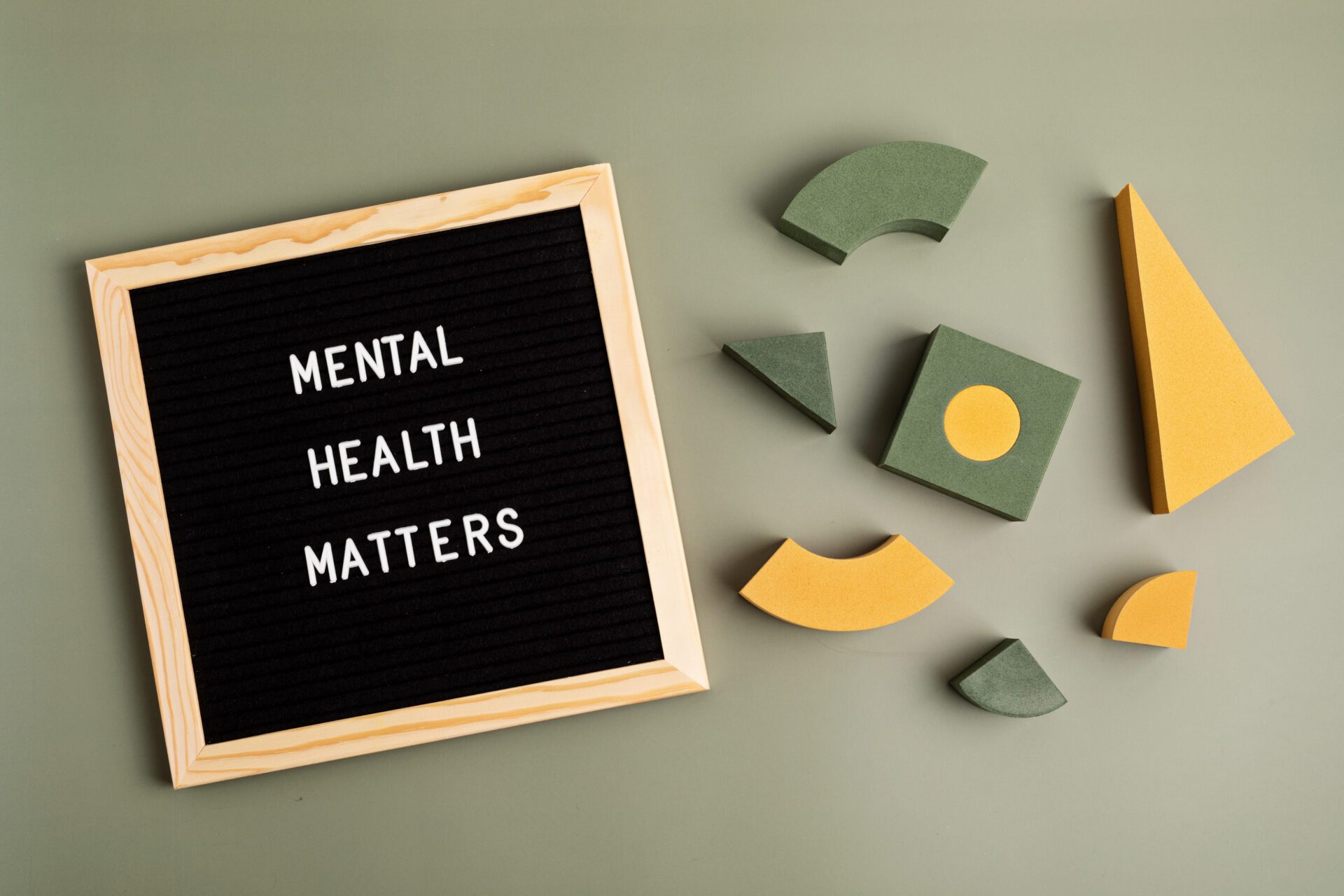 Mental health matters motivational quote on the letter board. Inspiration psycological text with geometric shapes